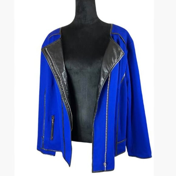 INC Int'l Concepts Cobalt Moto Blazer Jacket with Faux Leather Trim  3X  NWOT - Picture 2 of 10